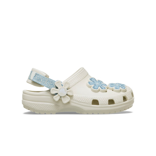 Giày Clog Trẻ Em Crocs Toddler Classic Denim Flower - Summit White
