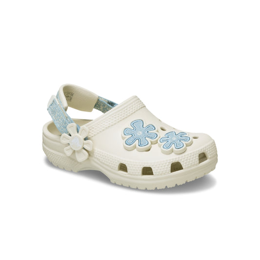 Giày Clog Trẻ Em Crocs Toddler Classic Denim Flower - Summit White