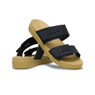Dép Xăng Đan Nữ Crocs Brooklyn Buckle Low Low - Black/Tan