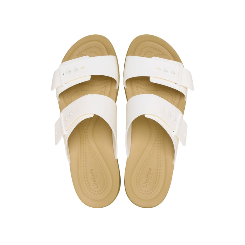 Dép Xăng Đan Nữ Crocs Brooklyn Buckle Low Low - Chalk/Tan