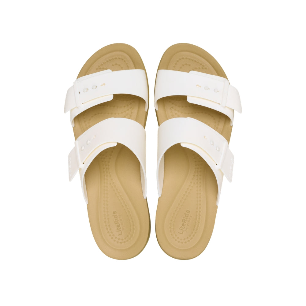 Dép Xăng Đan Nữ Crocs Brooklyn Buckle Low Low - Chalk/Tan