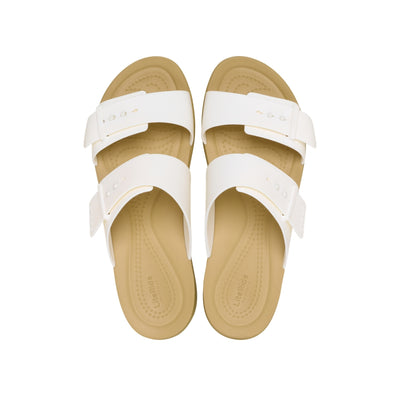 Dép Xăng Đan Nữ Crocs Brooklyn Buckle Low Low - Chalk/Tan