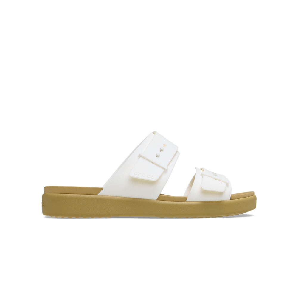 Dép Xăng Đan Nữ Crocs Brooklyn Buckle Low Low - Chalk/Tan