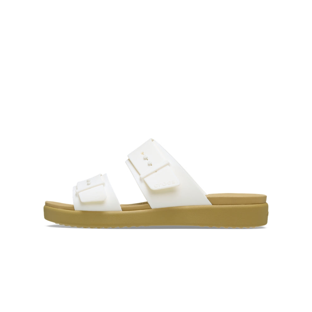 Dép Xăng Đan Nữ Crocs Brooklyn Buckle Low Low - Chalk/Tan
