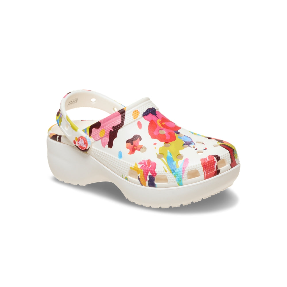 Giày Clog Nữ Crocs Classic Platform Painted Floral - Chalk