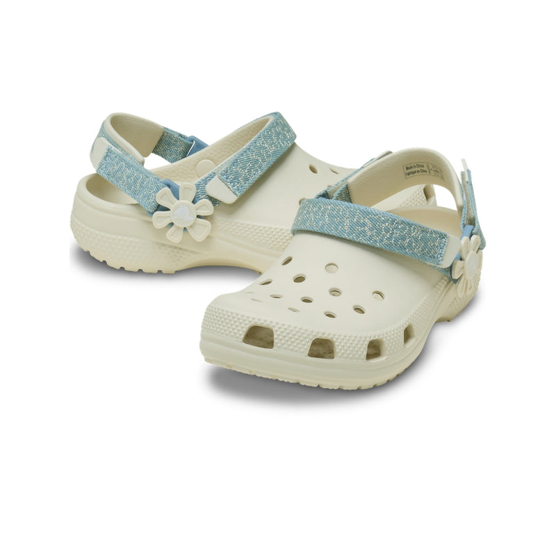 Giày Clog Trẻ Em Crocs Classic Denim Flower - Summit White