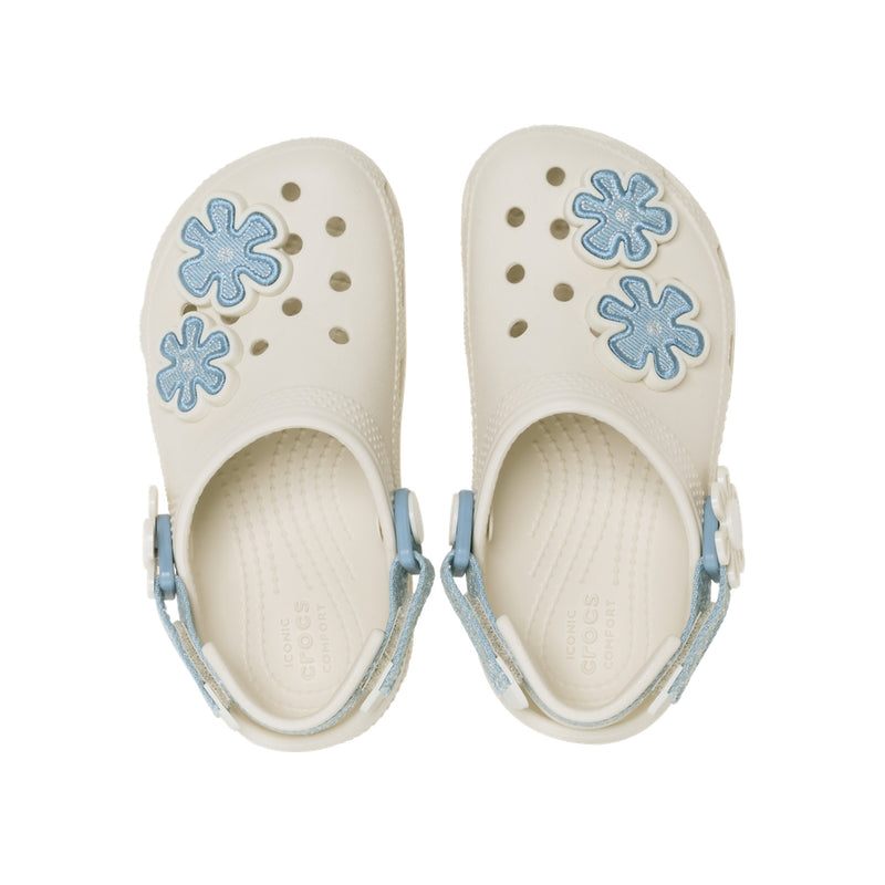 Giày Clog Trẻ Em Crocs Toddler Classic Denim Flower - Summit White
