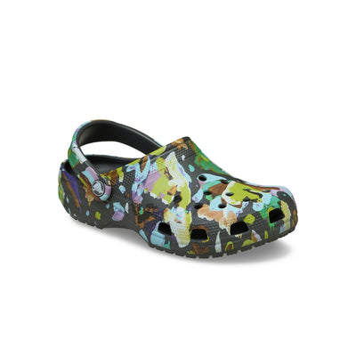 Giày Clog Unisex Crocs Classic Painted Floral - Black Sand