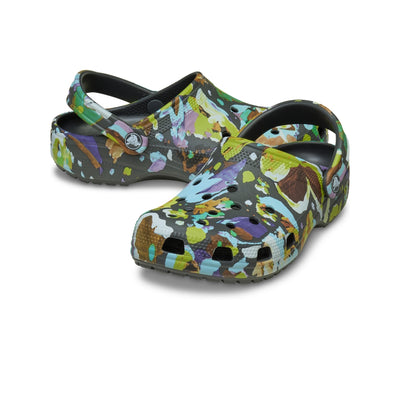 Giày Clog Unisex Crocs Classic Painted Floral - Black Sand